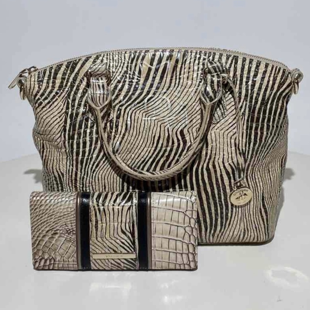 Brahmin Duxbury Dome Satchel + Wallet Spirit Embossed Leather Black Zebra Winter